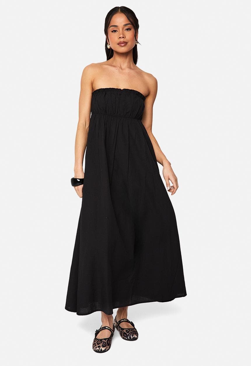 Linen Shirred Bandeau Midaxi Dress