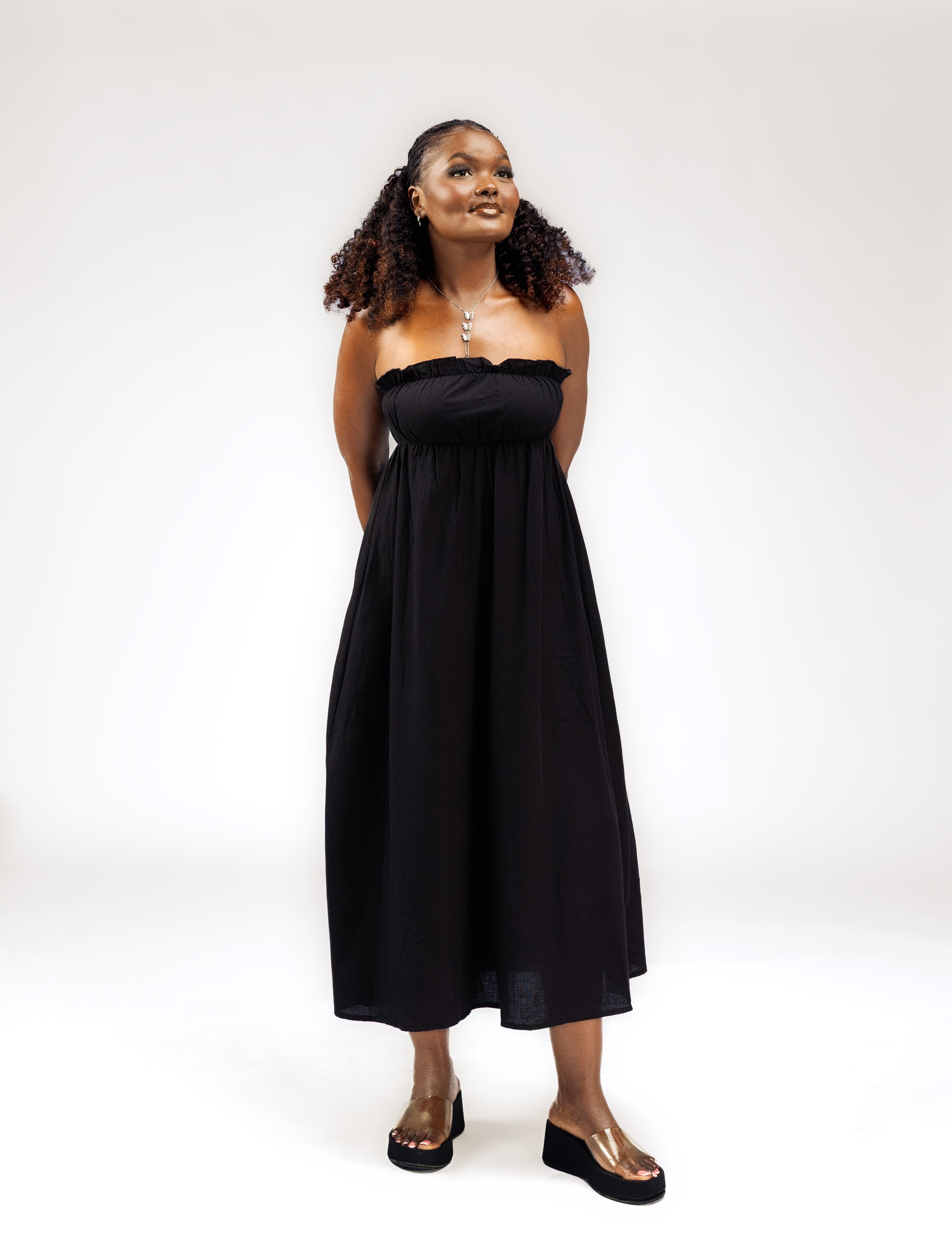 Linen Shirred Bandeau Midaxi Dress